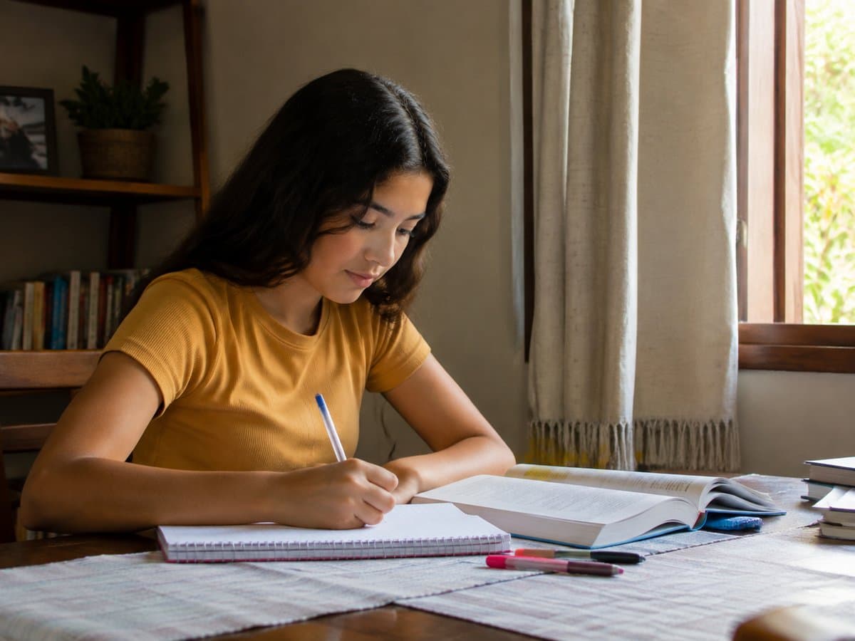Aluna bolsista estudando em casa