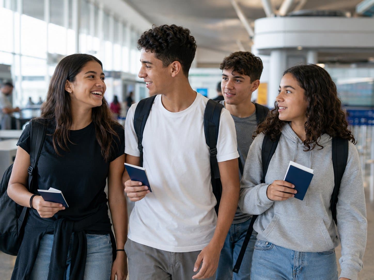 Estudantes embarcando para um intercâmbio internacional